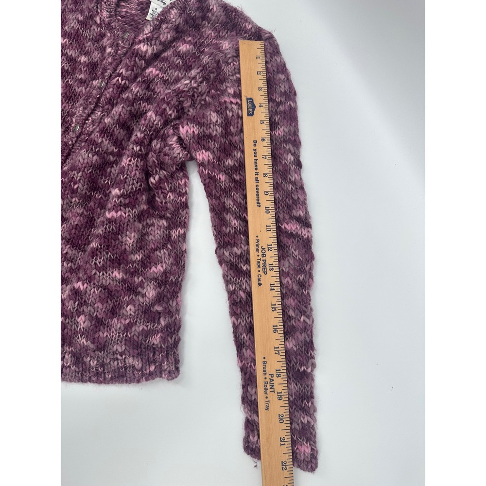 Talbots Made in Italy 100% Wool Chunky Knit Cardigan Sweater Purple Marled 1216 - Picture 6 of 9